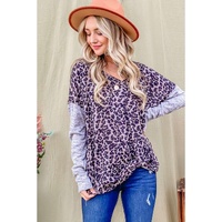 Azura Exchange Leopard Print Drop Shoulder Patchwork Sleeve Top - M thumbnail
