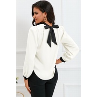 White Color Block Bow Back Mock Neck Blouse - S thumbnail