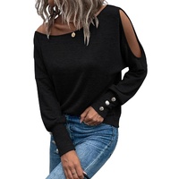 Black Asymmetrical Cut Out Buttoned Long Sleeve Top - M thumbnail