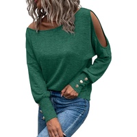 Green Asymmetrical Cut Out Buttoned Long Sleeve Top - L thumbnail