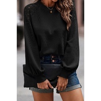 Black Lace Long Sleeve Textured Pullover - S thumbnail