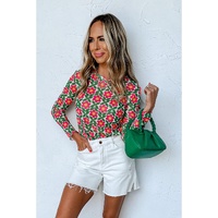 Azura Exchange Retro Floral Print Stretchy Long Sleeve Top - L thumbnail