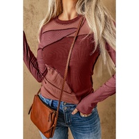 Azura Exchange Color Block Ribbed Knit Top with Exposed Seams - L thumbnail