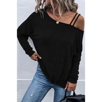Azura Exchange Asymmetric Strappy Cold Shoulder Long Sleeve Top - M thumbnail
