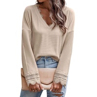 Azura Exchange Lace Trim V Neck Long Sleeve Top - M thumbnail