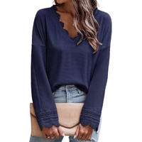 Azura Exchange Ribbed Texture V Neck Long Sleeve Top - L thumbnail