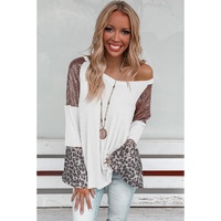 White Sequin Patchwork Bell Sleeve V Neck Tunic Top - M thumbnail