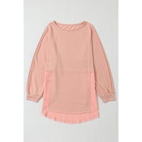 Crinkle Splicing Raw Hem High Low Oversized Blouse - S thumbnail