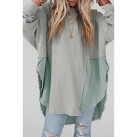 Grey Crinkle Splicing Raw Hem High Low Oversized Blouse - L thumbnail