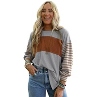 Gray Colorblock Striped Bishop Sleeve Top - L thumbnail