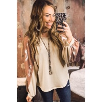 Apricot Western Print Patch Long Sleeve Top - L thumbnail
