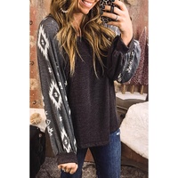 Black Western Print Patch Long Sleeve Top - S thumbnail