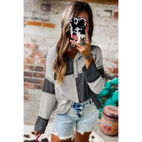 Gray Colorblock Seamed Ribbed Henley Hoodie - S thumbnail
