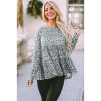 Azura Exchange Leopard Print Long Sleeve Ruffled Blouse - M thumbnail