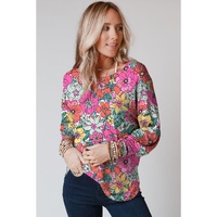 Azura Exchange Floral Long Sleeve Top with Twisted Hollow-out Back - L thumbnail