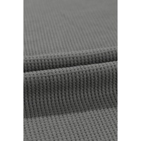 Gray Exposed Seam Patchwork Bubble Sleeve Waffle Knit Top - M thumbnail