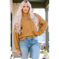 Exposed Seam Patchwork Bubble Sleeve Waffle Knit Top - L thumbnail