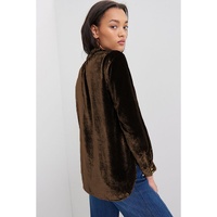 Desert Palm Frilled Neck Buttoned Front Velvet Top - 2XL thumbnail