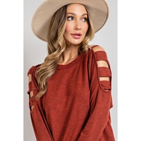 Orange Cutout Cold Shoulder Long Sleeve Top - M thumbnail
