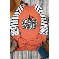 Orange Leopard Pumpkin Graphic Contrast Long Sleeve Top - S thumbnail