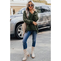 Azura Exchange Exquisite Green Long Sleeve Top with Split Neck and Exposed Seam Detail - M thumbnail