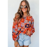 Azura Exchange Floral Print Ruffle Puff Sleeve Blouse - M thumbnail