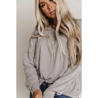 Gray Waffle Patchwork Dolman Sleeve Henley Top - M thumbnail