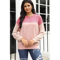 Pink Color Block Long Sleeve Ribbed Loose Top - M thumbnail