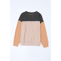 Azura Exchange Color Block Long Sleeve Ribbed Loose Top - S thumbnail