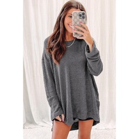 Gray Waffle Knit High Slits Oversized Top - L thumbnail