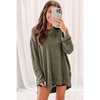 Azura Exchange Oversized Green Waffle Knit High Slits Top - M thumbnail