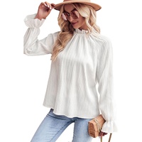 Azura Exchange Frilled Mock Neck Ripple Sleeve Blouse - M thumbnail