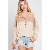 Apricot Oversized Knit Top With Waffle Contrast - M thumbnail