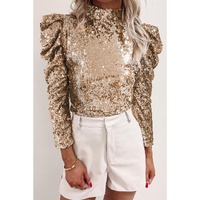Azura Exchange Sequin Mock Neck Bubble Sleeve Top - S thumbnail