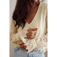 Azura Exchange Floret Lace V Neck Long Sleeve Blouse - XL thumbnail