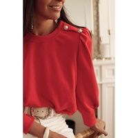 Red Button Tab Detail Long Sleeve Top - L thumbnail