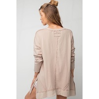 Apricot Exposed Seam V Neck Split Hem Tunic Top - L thumbnail