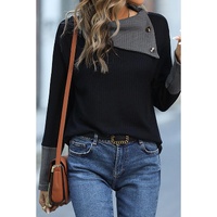 Azura Exchange Black Colorblock Asymmetrical Neck Top - S thumbnail