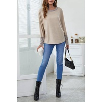 Khaki Contrast Cuffs Batwing Sleeve Loose Top - S thumbnail