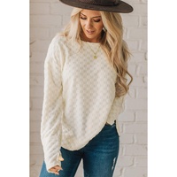 Beige Solid Textured Thumbhole Sleeve Top - S thumbnail