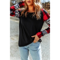 Azura Exchange Plaid & Leopard Print Off Shoulder Top - M thumbnail