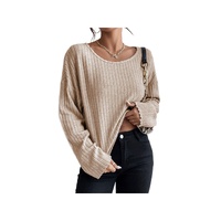 Azura Exchange Beige Drop Shoulder Loose Ribbed Knit Top - XL thumbnail