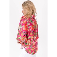 Strawberry Pink Floral Print Smocked Cuff Puff Sleeve Shirt - S thumbnail