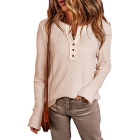 Beige Waffle Knit Textured Henley Top - XL thumbnail