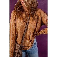 Mustard Rib Knit Drop Shoulder Long Sleeve Henley Top - L thumbnail