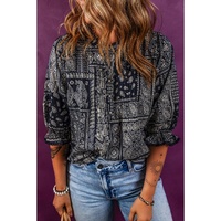 Navy Blue Vintage Boho Paisley Print 3/4 Sleeve Blouse - M thumbnail