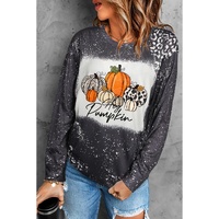Black Leopard Bleached Pumpkin Graphic Long Sleeve Top - XL thumbnail