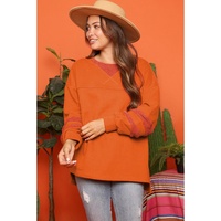 Carrot Fleece Patchwork Side Slits High Low Sweatshirt - L thumbnail