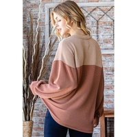 Printed Floral Contrast Colorblock Ribbed Top - XL thumbnail