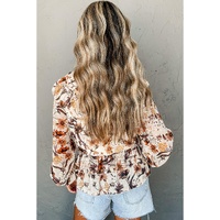 Parchment Floral Buttoned Peplum Top - L thumbnail